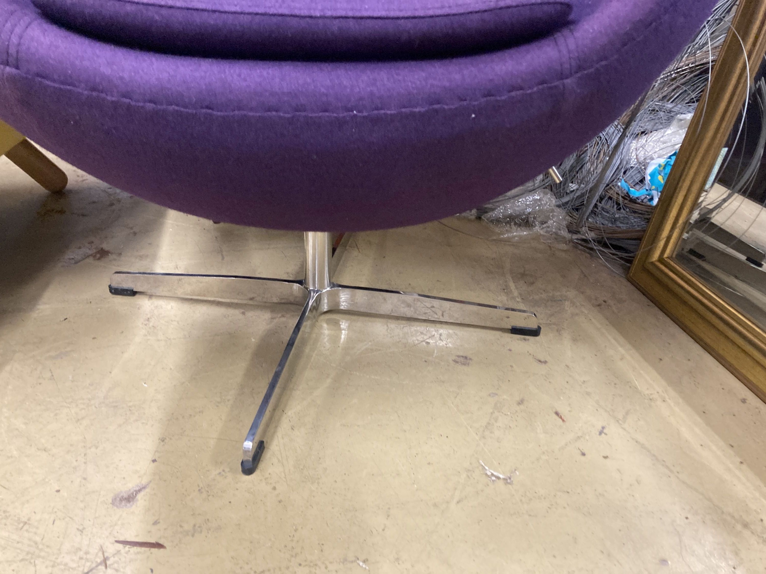 A pair of contemporary purple fabric egg chairs, width 85cm, depth 75cm, height 112cm